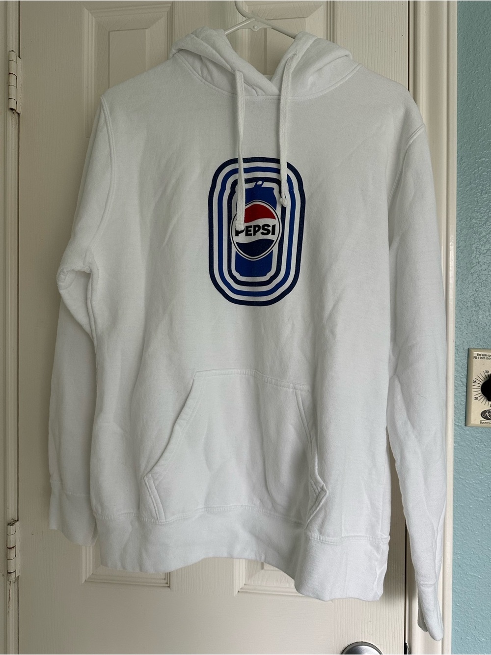 Pepsi Cola Pullover Hoodie Men's Large Soda Can Logo White Employee Sweatshirt
